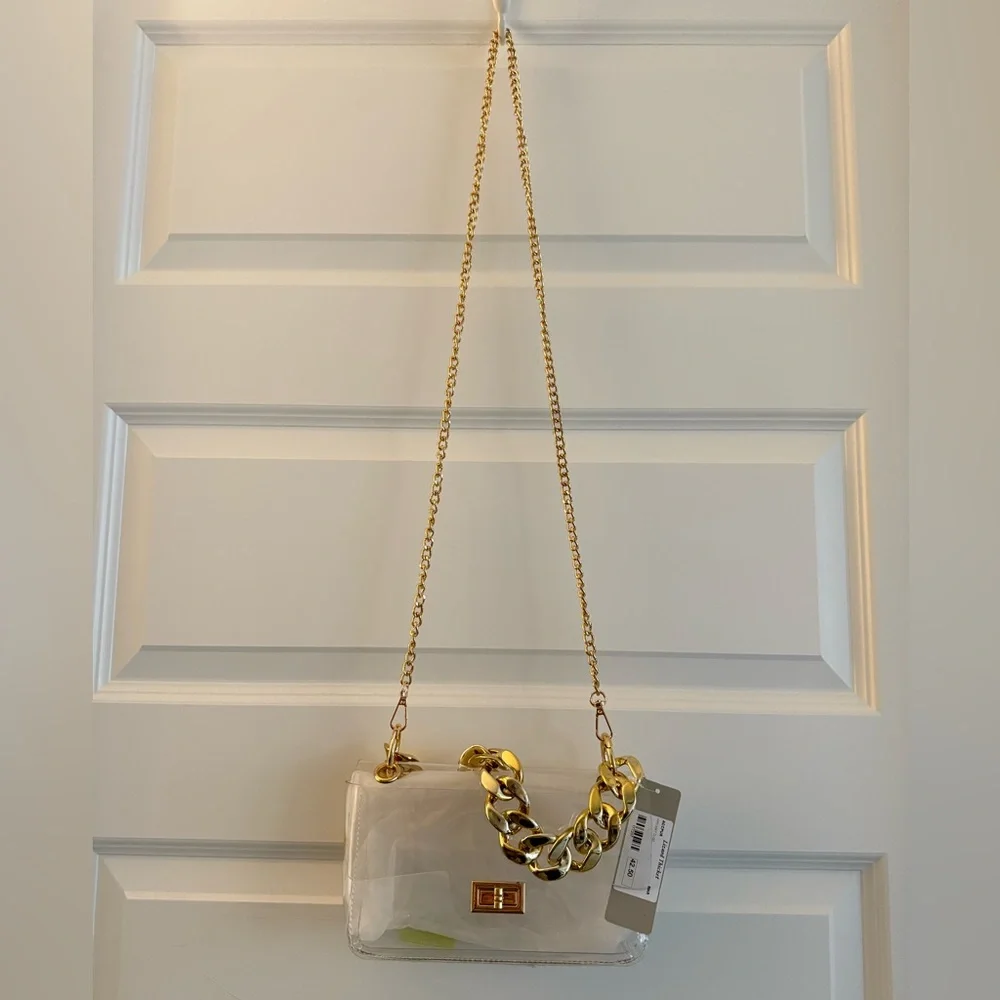 NWT Boutique CLEAR Shoulder Bag with chunky gold chain. - Picture 1 of 7